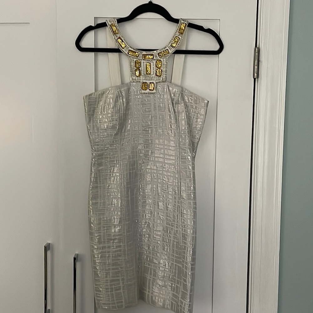 Silver/white beaded dress, Laundry size 4. Graduation or cocktail party
